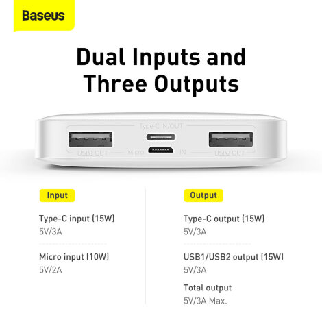 Baseus 15W Power Bank 10000mah White