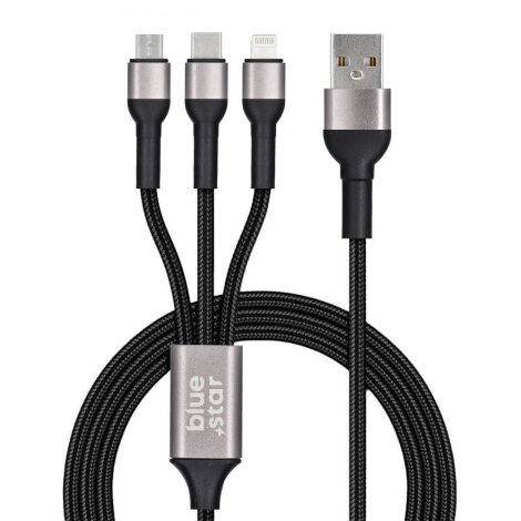Blue Star 3u1 USB-C na Mico USB / Lightning USB / USB-C 1,2m Black