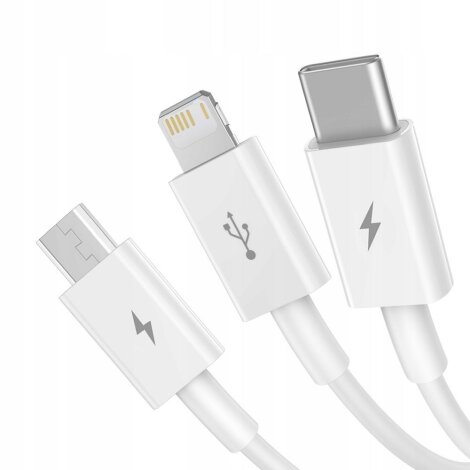 Baseus cabel 3u1 USB-A na USB-C, Micro USB, Lightning 1,5m White