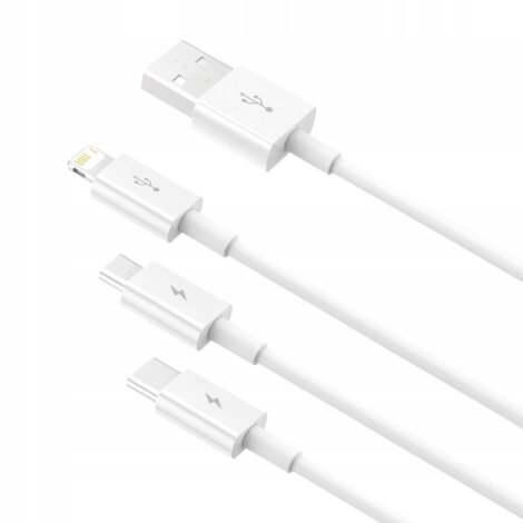 Baseus cabel 3u1 USB-A na USB-C, Micro USB, Lightning 1,5m White